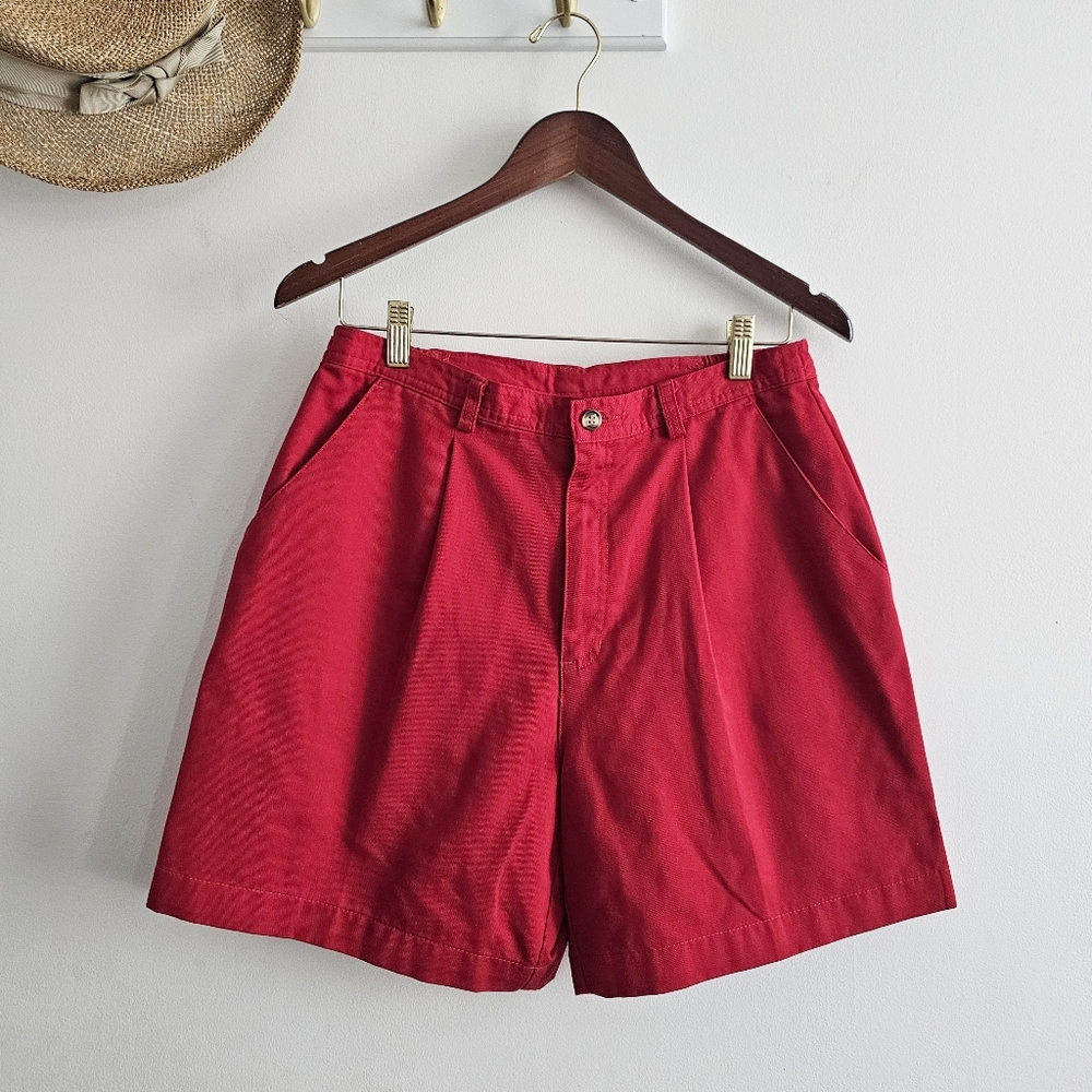 🔥 Vintage St. John’s Bay Petite Red Pure Cotton Pleated Shorts – 12P | 90s Y2K